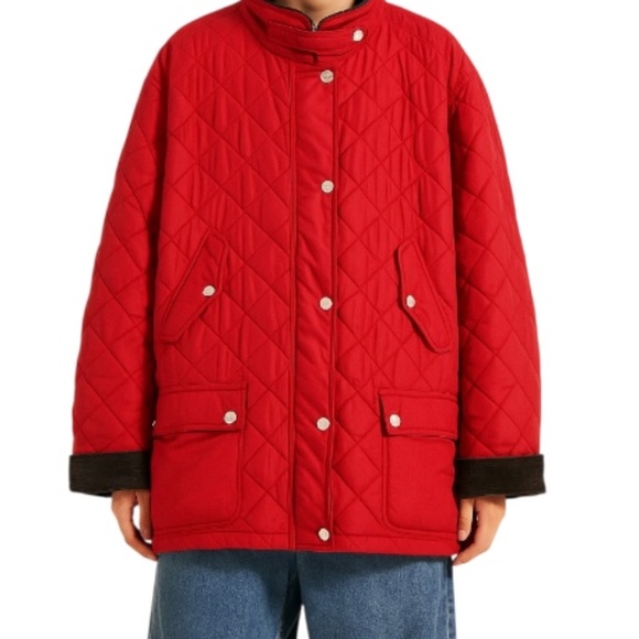 Lauren Ralph Lauren red quilted brown corduroy trim barn coat chore jacket 3X - Picture 1 of 14